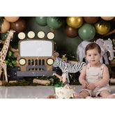 Lofaris Jungle Forest Animals Green Cake Smash Backdrop
